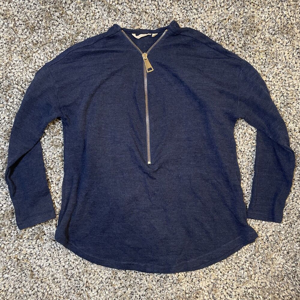 Soft Surroundings Sweater Womens Large Valentina Zip Navy Coastal Chic